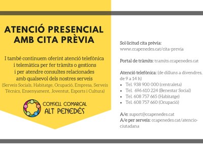 ATENCIÓ PRESENCIAL AMB CITA PRÈVIA
